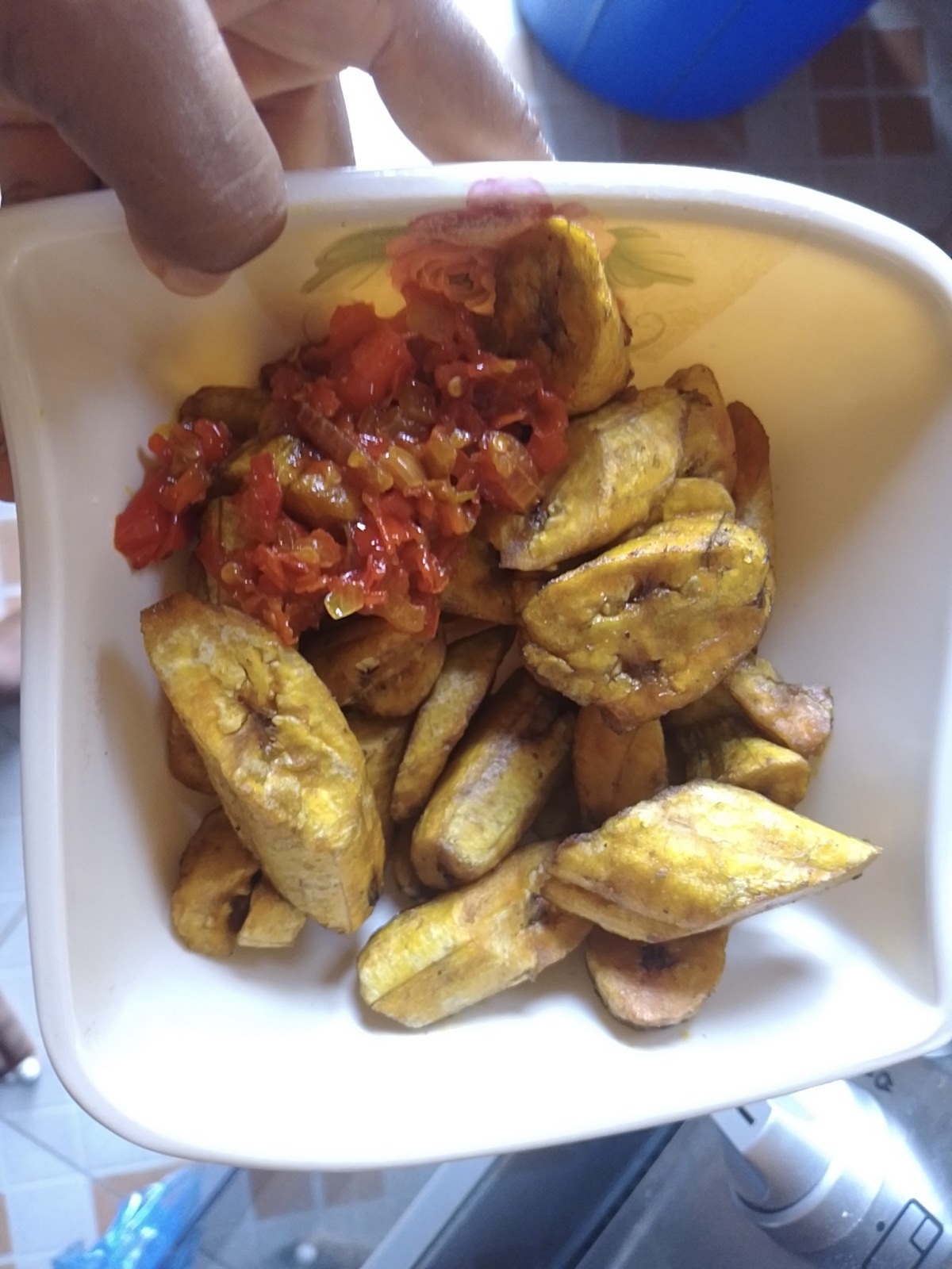 FRIED UNRIPE PLANTAIN WITH PEPPER SAUCE